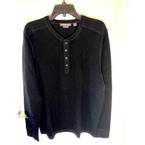 Michael Kors Men's XL Black 100% Merino Wool Crew Neck Henley Sweater